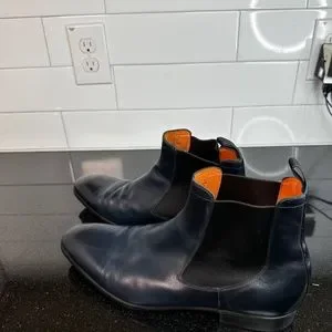 Santoni | Shoes | Santoni Blue Leather Chelsea Boots Men Us  display picture 1